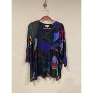 Sahara Shirt Womens M/L Black Multicolor Abstract Art Print Oversized Tunic Top